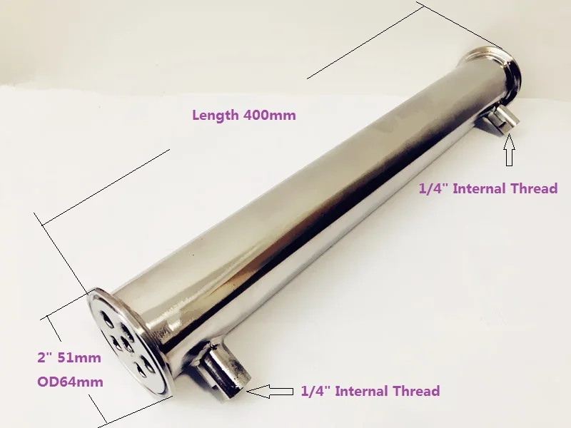 "(51 мм) OD64, санитарный дефлегматор/дистилляционный конденсатор, 6 труб внутри ID 8 мм, Длина 400 мм, рефлюкс, 304 из нержавеющей стали