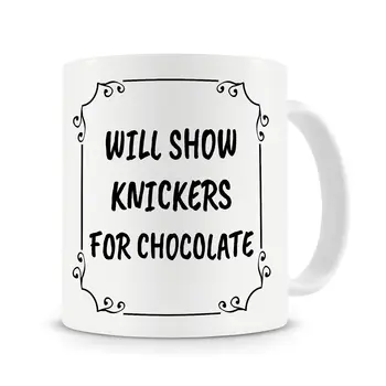 

Will Show Knickers for Chocolate, Funny Coffee Mug, Gift for Her, Gift Mug Cup with Stirring Spoon