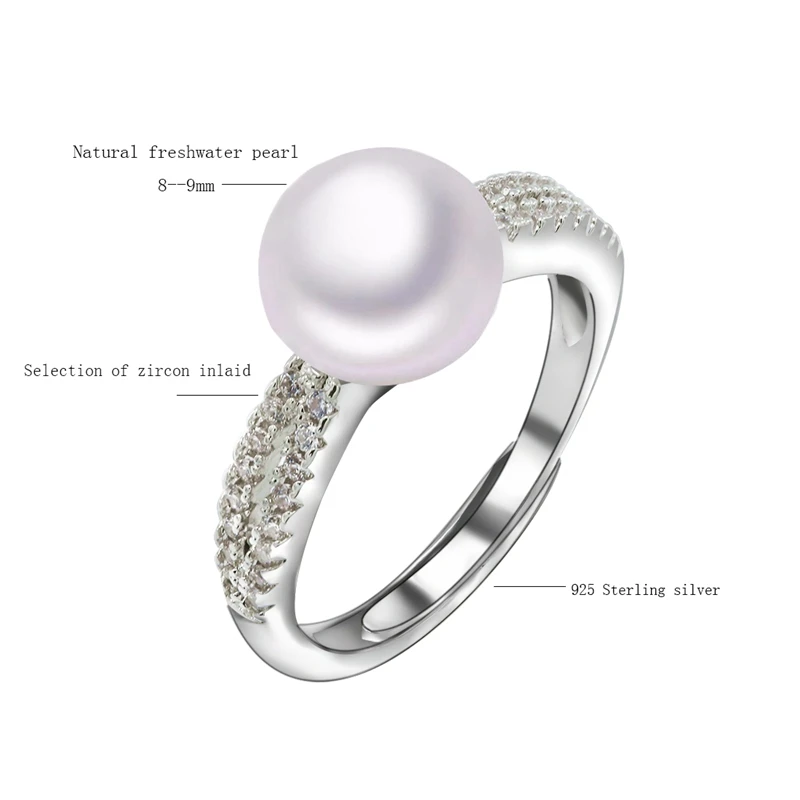 Высокое качество, 925 пробы, серебряные Свадебные кольца для женщин, высокий блеск, натуральный пресноводный жемчуг, ювелирные изделия, модное циркониевое кольцо RAK