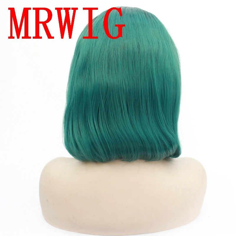 MRWIG 12 дюймов короткий боб прямой черный Омбре зеленый/синий/серый/смешанные со светлыми синтетическими бесклеевой передний парик женщина