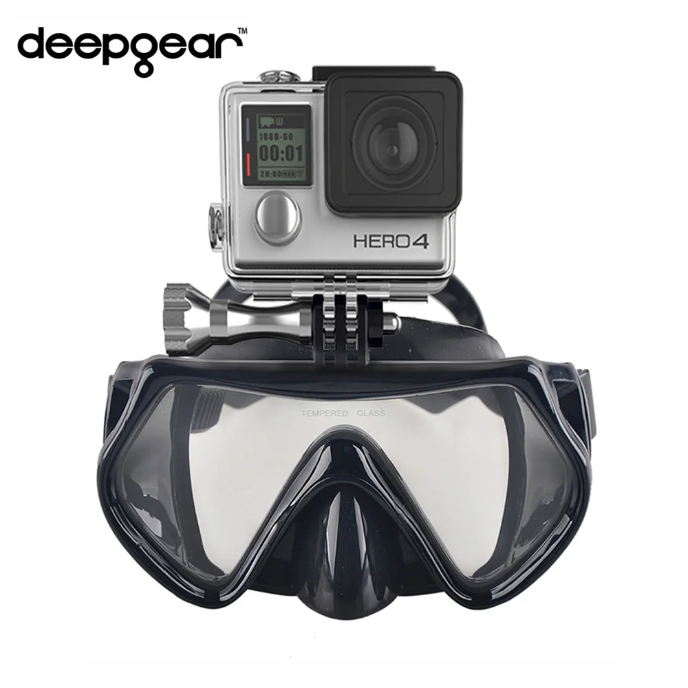 

Deepgear Camera scuba diving mask One window tempered diving mask for adult Black silicone mask to Gopro hero Xiaoyi SJ Cameras