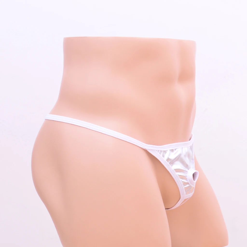 Men's Open front Shiny Stretch Pouch Sexy Hollow-out Soft & Breathable Thong Underwear -Multi Color