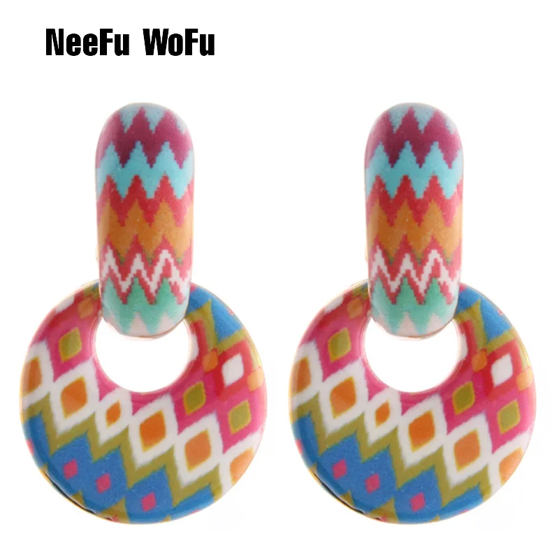 NeeFu WoFu Drop Long Earrings Print Round Brand Oval Big Earring Large Brinco Ear Accessories Oorbellen Gift | Украшения и