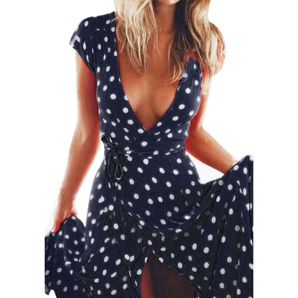 SAGACE модное женское платье летнее богемное длинное вечернее платье в горошек сексуальное Повседневное платье женское сексуальное пляжное платье Сарафан Новинка