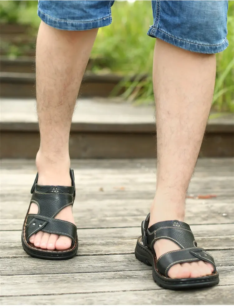 Мужские летние сандалии; высокое качество; повседневные сандалии из натуральной кожи; Мужские Пляжные шлепанцы; мокасины; zapatillas; размеры 38-44; 321m