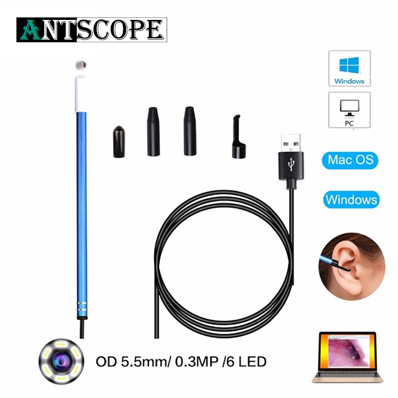 Antscope Ear Cleaning Endoscope USB Endoscope Camera 5.5mm Ear Nose