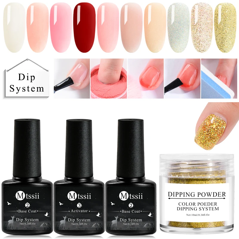 

Mtssii 4Pcs/Set Dipping Nail Kit Nail Art Dip Powder With Dip Base Activator Liquid Gel Nail Color Natural Dry Without Lamp Nail