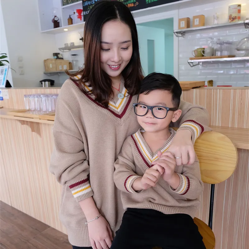 

Spring V-neck Cotton Knit Sweater Mom and Son Matching Clothes