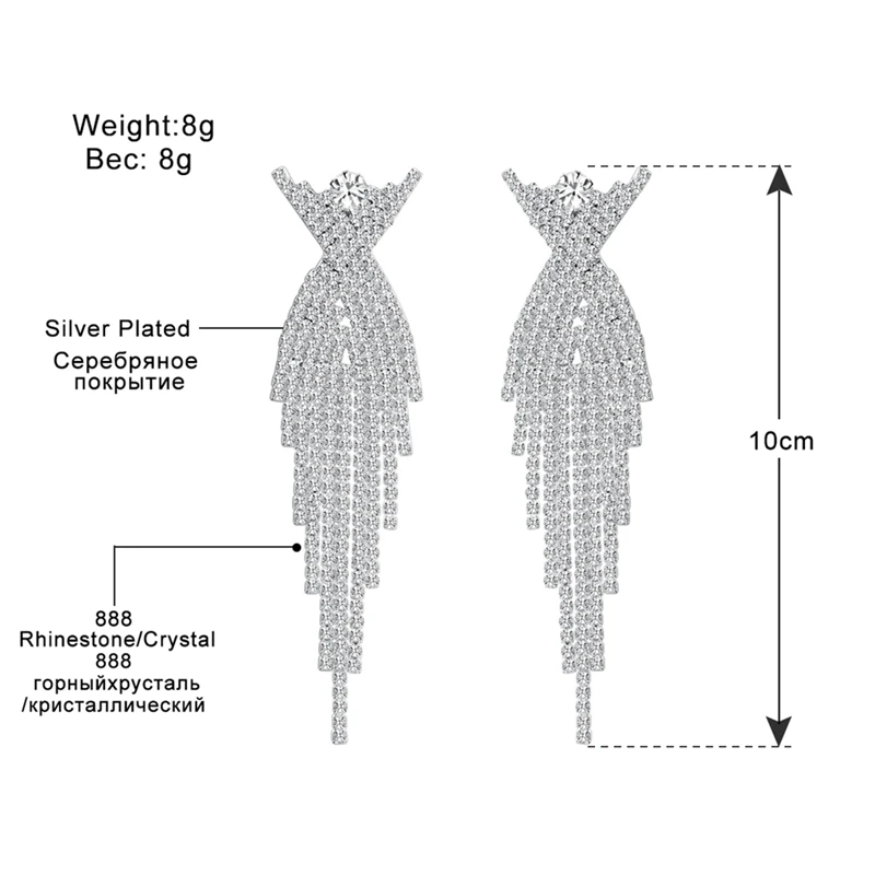Mecresh серебряный цвет невесты длинные серьги-подвески хрустальные серьги с кисточками со стразами для женщин Свадебные обручальные ювелирные изделия EH1175