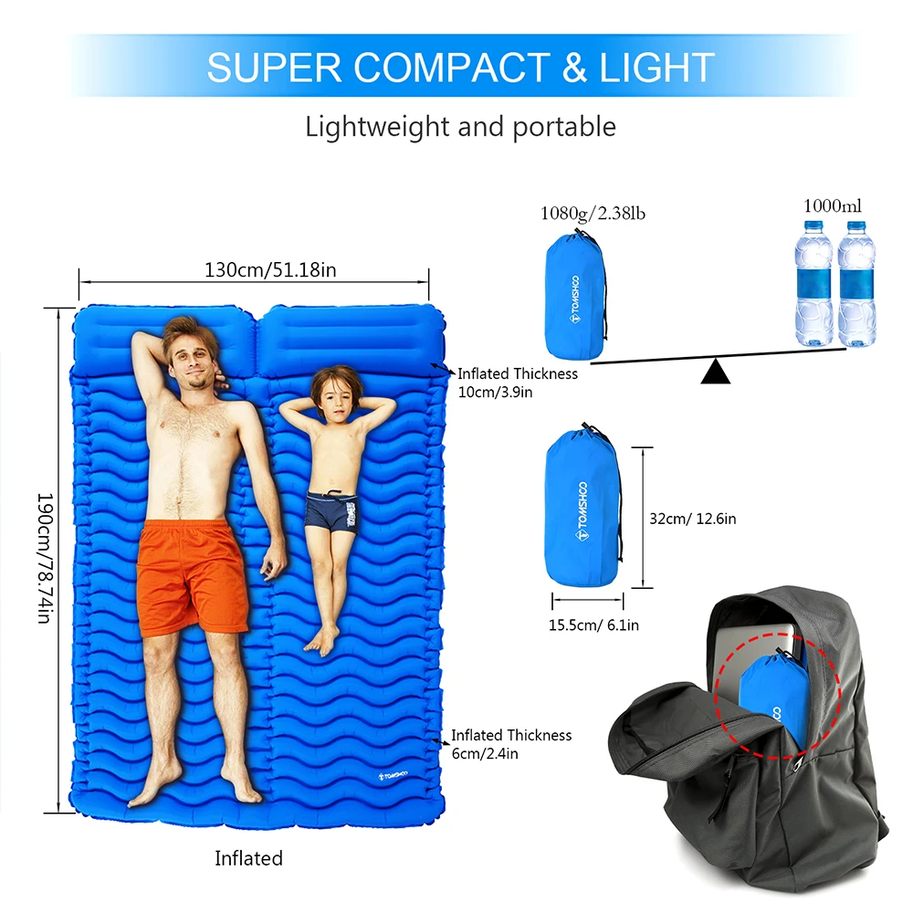 TOMSHOO коврик для кемпинга на открытом воздухе с подушкой ультра светильник