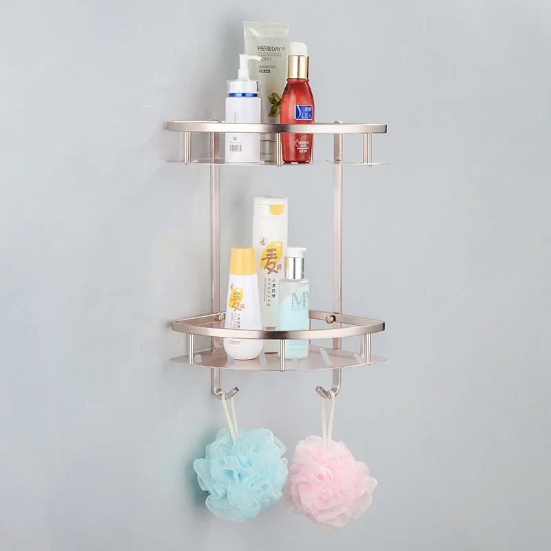 

New space aluminum bathroom rack multi-function corner frame single double bathroom pendant storage rack lo8281102