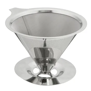 

Coffee Filters Stainless Pour Over Cone Bar Wine Hopper Filter Dripper Double Layer Mesh Paperless Strainer Home