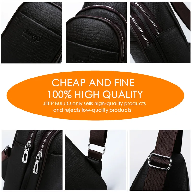  JEEP BULUO Men Crossbody Bags High Quality Leather Chest Bag For Young Man Fashion Casual Male Slin - 32985577838