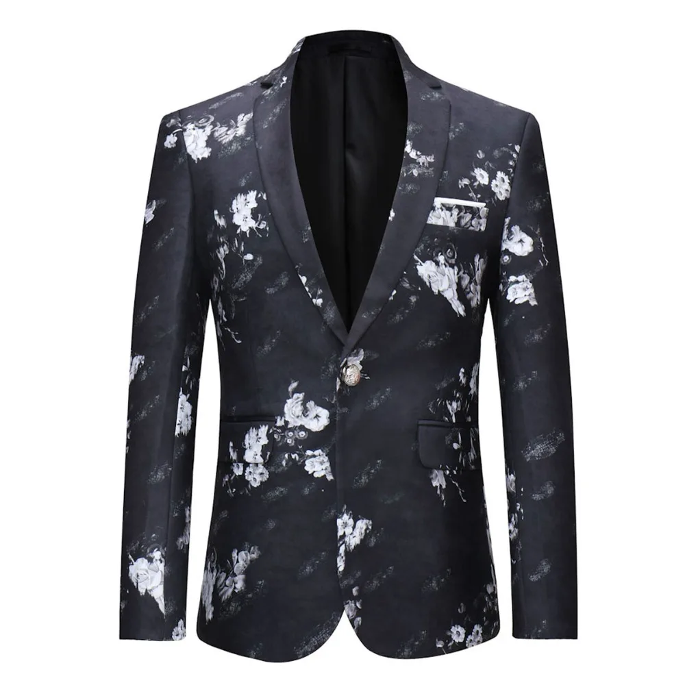 YFFUSHI 2018 Floral Men Suit Jacket Spring One Button White Flower
