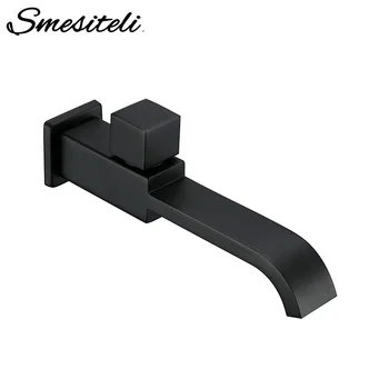 

Smesiteli Matte Black Or Chrome Square Bathroom Basin Faucet Single Handle Hole Wall Mounted Cold Water Tap Bathroom Kitchen