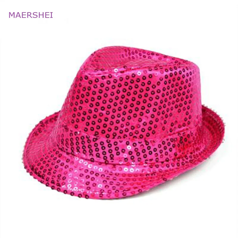 MAERSHEI Performance Sequin Jazz Cap Women Dance Show Hat Men's Top Hat