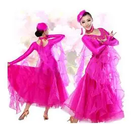 Стандартные Бальные платья женские с длинным рукавом лайкра эластичный бальный костюм для танцев взрослый вальс Бальные соревнования танцевальное платье - Цвет: Rose Red
