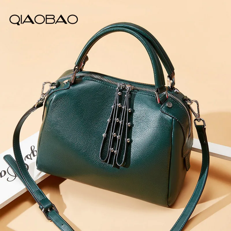 

QIAOBAO New Arrival Femal Handbag Retro Genuine Leather Tote Messenger Bag Women Shoulder Bag