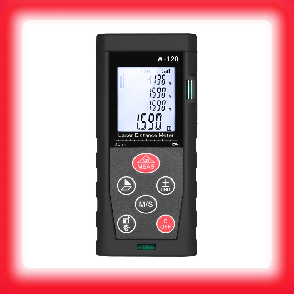 

Handheld Digital Laser Distance Meter 80m to 150m LCD 2 Bubble Levels Range Finder Diastimeter Distance Area Volume Measurement