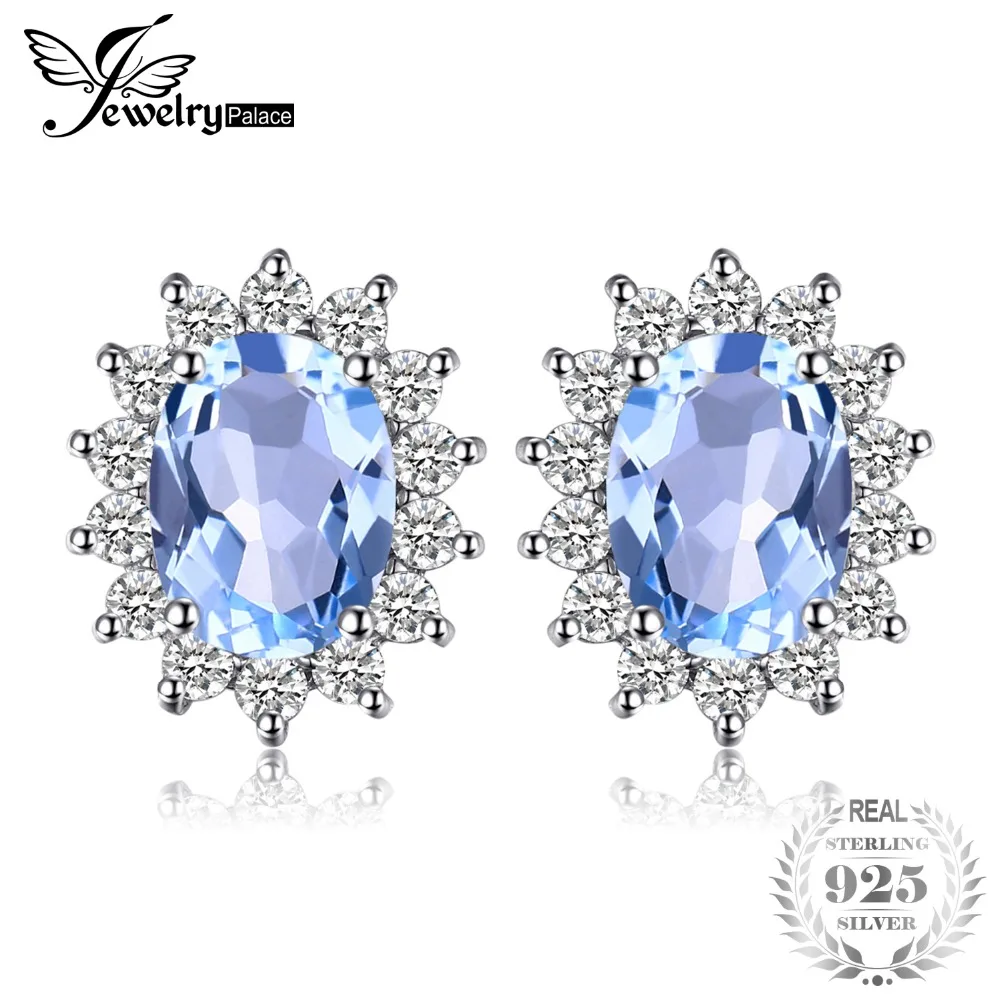 Jewelrypalace большая акция 1.2ct овальный Cut Природный Голубой топаз Серьги-гвоздики