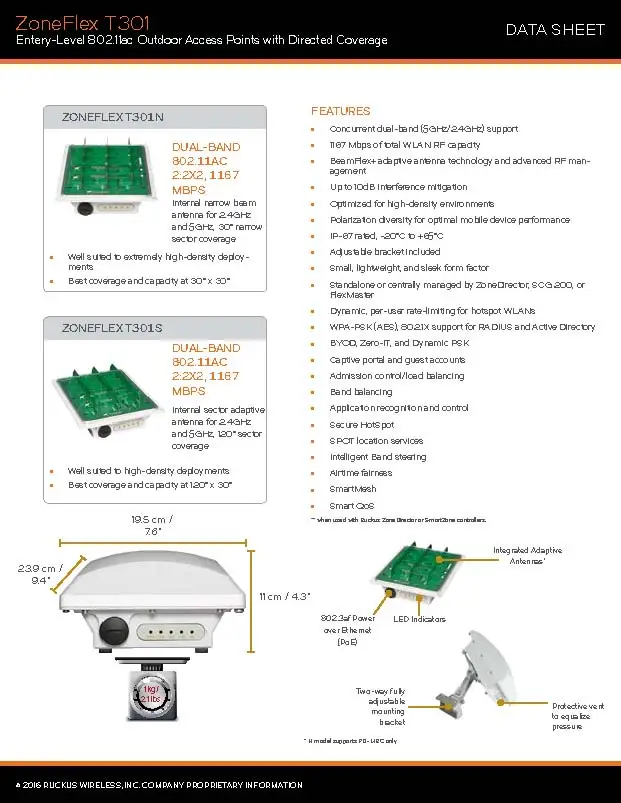 Ruckus беспроводной Zoneflex T301n 901-T301-WW61 Открытый точка доступа 802.11ac, узкие лучевые антенны, двухдиапазонный 2,4 ГГц и 5 ГГц