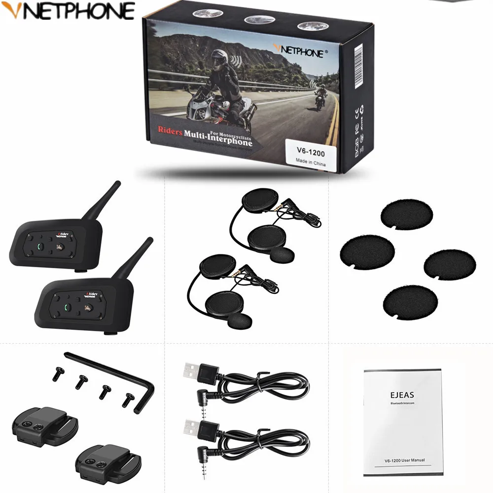 

2PCS Motorcycle Hemet Intercoms Wireless 1200m Hemet Bluetooh Headset Waterptoof Intercomunicador Intercom For Six Ridars GPS