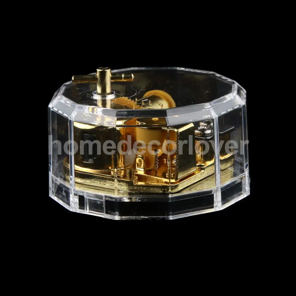 Acrylic Dodecagon Shape Clockwork Music Box Melody Play Box Kids Christmas Gift