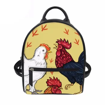 

Feminine Backpack Casual Women Mini Backpacks Chicken Prints Teenager Girls Book Bag Animal PU Leather Rucksack for Lady