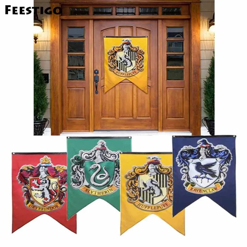 

Harry Potter Banners College Flag Banners Gryffindor Slytherin Hufflerpuff Ravenclaw Kids Home Decoration Halloween Party Supply