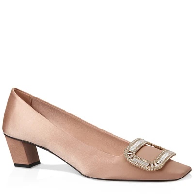 

Women's shoes of 2018 fall new women's shoes: square buckles, middle heel, single toe, thick heel, diamond silk, high heel,