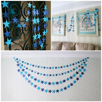

5pcs/lot 4m Mix Blue Gold Silver Five-pointed Star DIY Paperboard Hanging Rope Garland String Chain Tree Home Outside Decoration