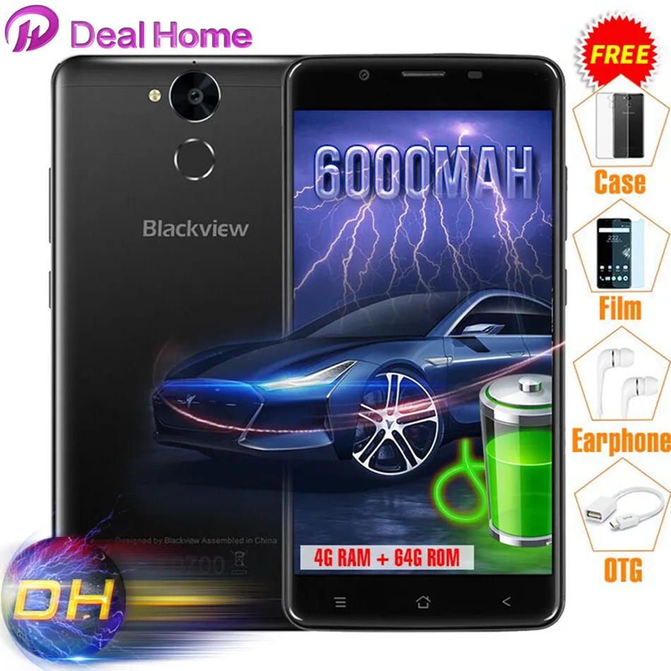 Подарочная упаковка Blackview P2 4G + 6 4G 6000 мАч 9V2A Quick Charge 5,5 ''mtk6750t восемь ядер отпечатков пальцев ID 13.0MP полностью металлический мобильный телефон