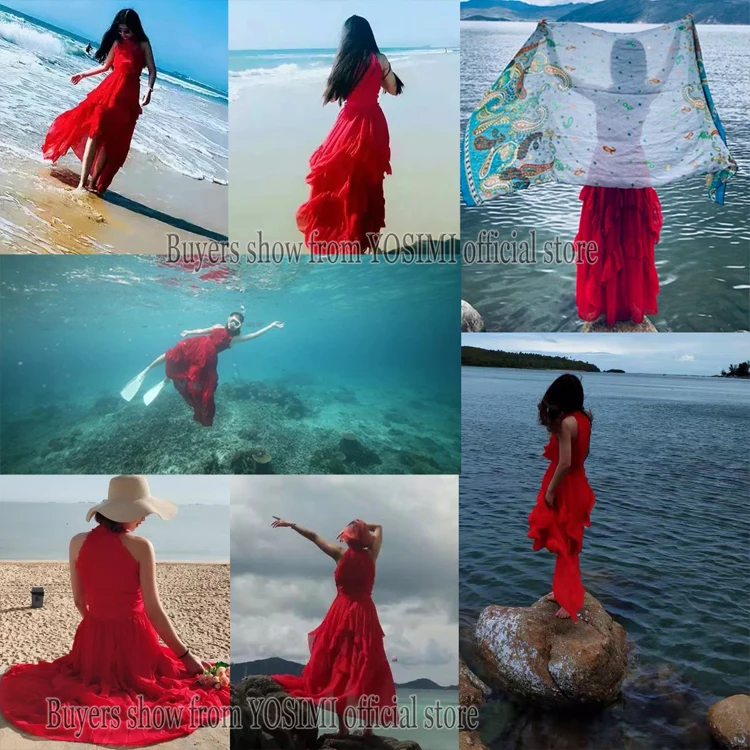YOSIMI летнее женское платье Элегантное макси красное шифоновое винтажное женское длинное платье со стоячим вырезом без рукавов сексуальные вечерние женские платья