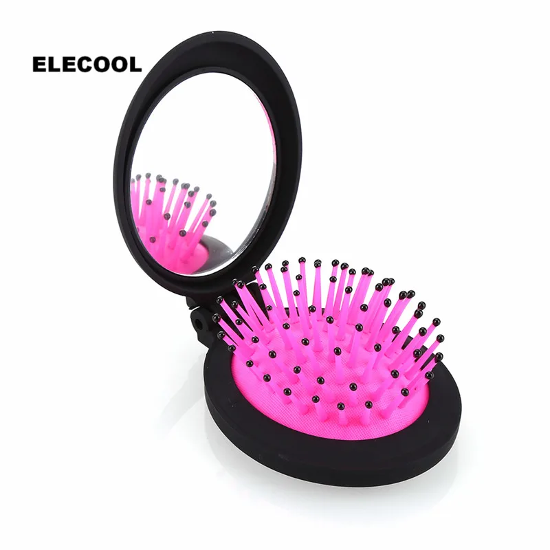 ELECOOL 1 шт., портативная складная Мини-расческа, для девочек, подушка безопасности, Складная расческа, для путешествий, щетка для волос с зеркалом, высокое качество
