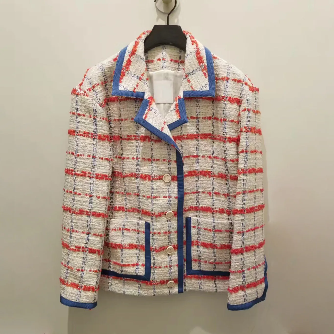 

Spring 2019 New Small Breeze Elegant Temperament Jacket Stitching Short Coat Women Plaid Single Breasted Jacket Women Coat