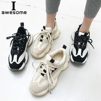 

Genuine Leather Mesh Dad Sneakers platform shoes women Chunky Sneakers comfortable Breathable Flats Thick Sole Walking shoe