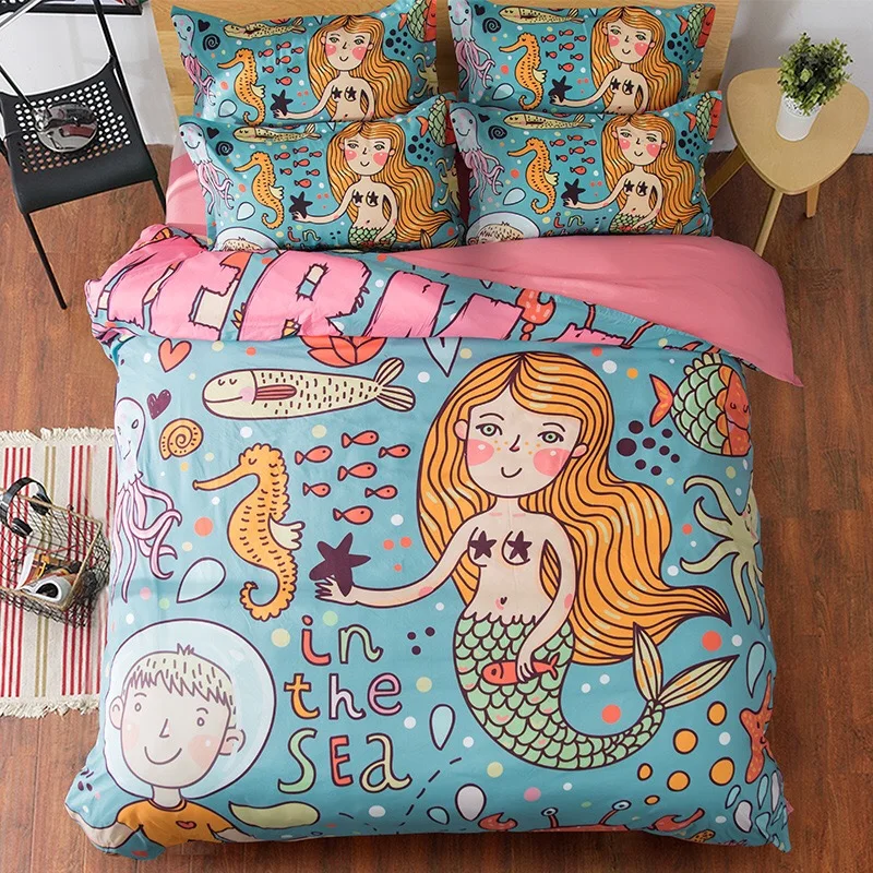

Mermaid 3 Pieces Set Comforter Bedding Sets 3D Reactive Printing Beds Bed Sheet Set Duvet Cover Beddings set
