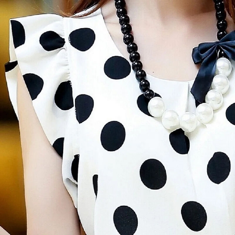 2020 Summer Style Women Blouse Tops Polka Dot Ruffled Pleated Chiffon Short-sleeve Shirt Female Plus Size Chiffon Blusa Feminina