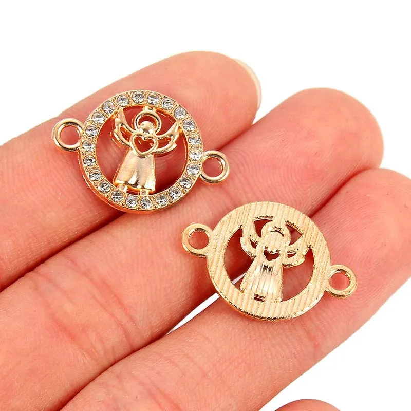 

TJP 10pcs Antique Gold Tone Hollow Open Angel Round Connectors Charms Pendants Two Holes for DIY Jewelry Making Findings 23x16mm