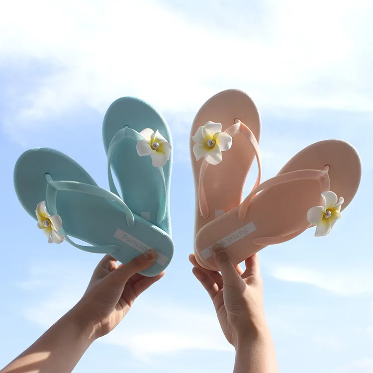 

EABXZ 2019 new summer Camellia soft bottom flip-flops leisure 100 sets skid-proof seaside sweet lady sandals fur slides