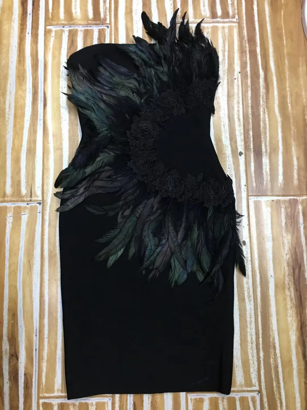 Летнее модное сексуальное черное Бандажное платье с перьями модное дизайнерское платье знаменитостей Vestido