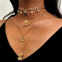 

Alloy Multilayer Copper Love Cross Vintage Necklace Fashion Long Chain Necklaces Choker Women Jewelry Accessories Pendant Female