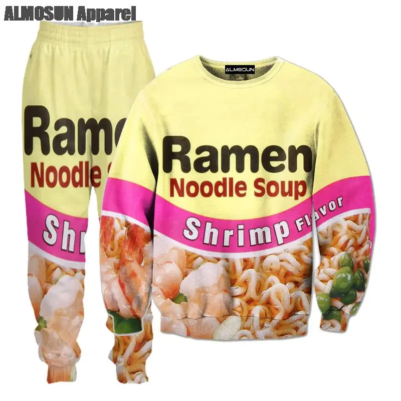 

ALMOSUN Shrimp Ramen Food 3D All Over Print Tracksuits Sweatshirts Hipster Casual Drawstring Pants Sportwear Women Men