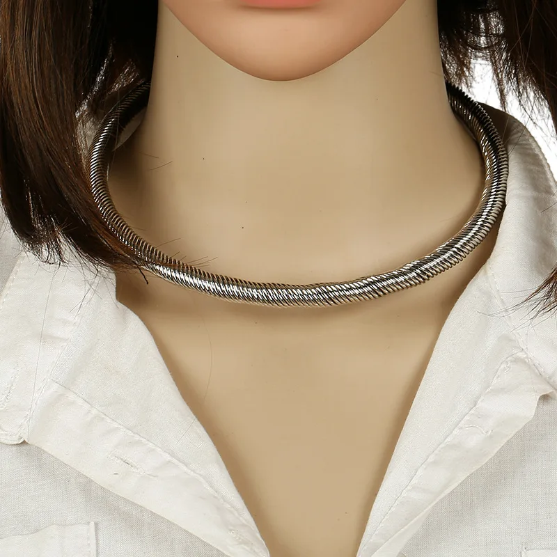 Lzhlq 2020 Fashion Twist Thick Metal Choker Necklace Women Trendy