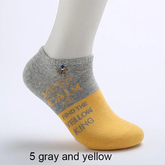 PIER POLO, крутые мужские носки с английскими буквами, хлопковые мужские носки-лодочки, брендовые весенние и летние цветные модные носки для мужчин - Цвет: 5 pairs yellow