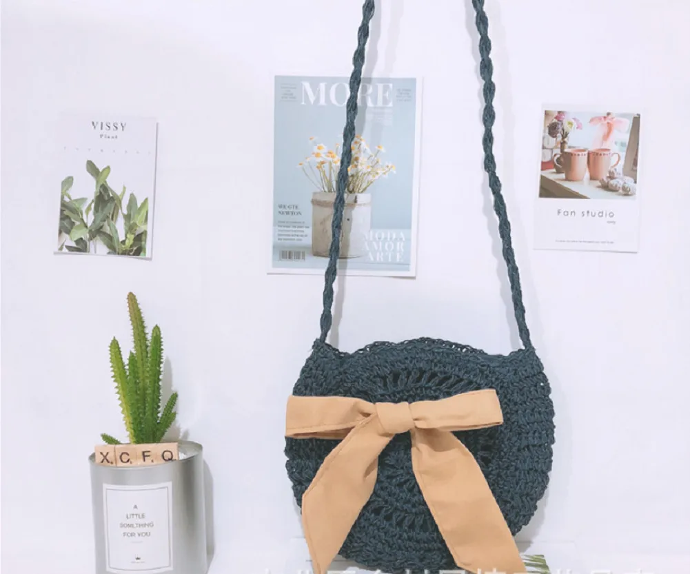 Женские летние круглые соломенные сумки на плечо сумки из ротанга женские богемные тканые соломенные пляжные сумки через плечо