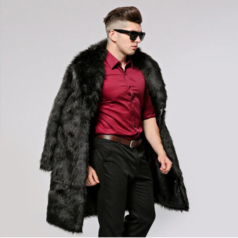 S-6XL New Fashion men's Faux Fur Coat Imitation fox Fur Coat Men's Winter Clothing Male Winter Trench Coat