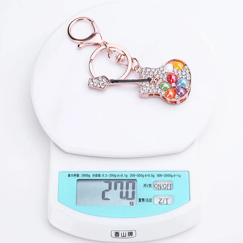 Sitaicery Unique Guitar Crystal Rhinestone Keychains Purse Bag Buckle HandBag Pendant Car Keyrings Glitter Keychains For Ladies