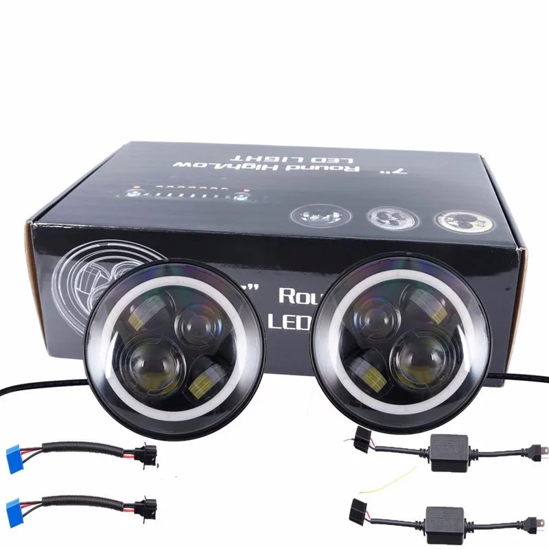 7 Inch Round LED Headlights Assembly with Halo Ring Angel Eye & DRL & Turn Signal Light for Offroad Jeep JK TJ CJ Hummer zcz