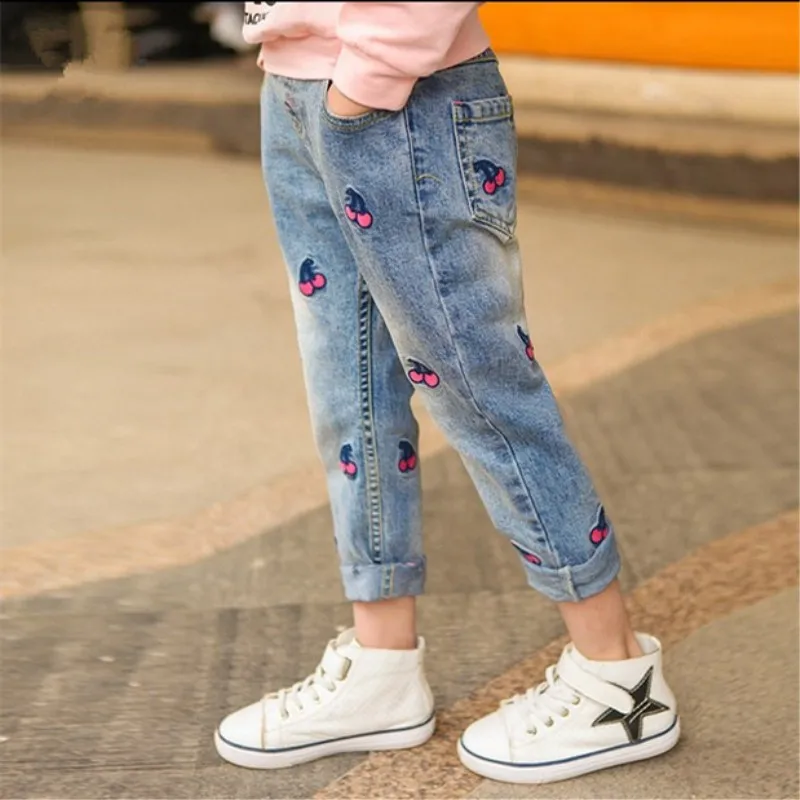 

Brief Fashion Korean Style Soft Girls Jeans Casual Solid Elastic Waist Kids Jeans Mid Cute European And American Jeans For Girls